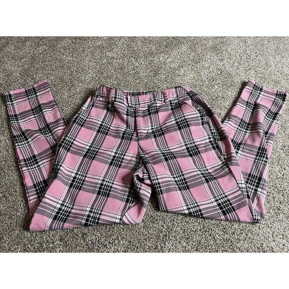 Hot Topic High Rise Skinny Pants JR Size SMALL Pink Black Plaid Tapered - Picture 2 of 6